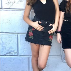 Topshop floral mini jean skirt